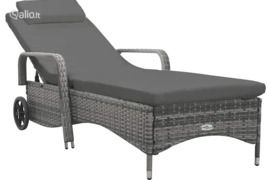 vidaXL Saulės gultas su ratukais, antracito spalvos, poliratanas