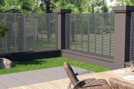 vidaXL Žaliuzių tipo tvora, pilkos spalvos, 180x180cm, WPC