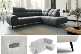 Minkštas kampas „Sergo” su elektrine sėdynės praplatinimo funkcija