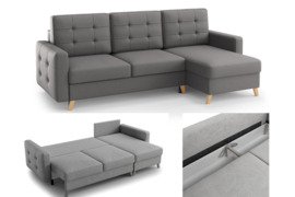 Naujas minkštas universalus kampas „Vega” su miegojimo funkcija ir dėže patalynei