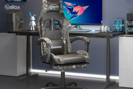 vidaXL Žaidimų kėdė su pakoja, juoda/kamufliažinė, dirbtinė oda