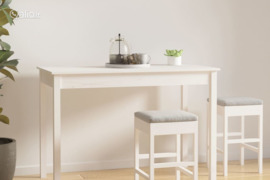 vidaXL Valgomojo stalas, baltas, 110x55x75cm, pušies medienos masyvas
