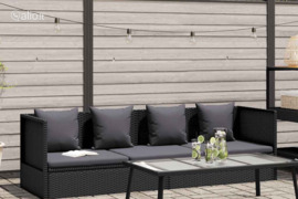 vidaXL Sodo sofa su pagalvėlėmis ir pagalvėmis, juoda, poliratanas