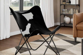 vidaXL Išskleidžiama kėdė, juodos ir baltos spalvos, tikra karvės oda