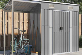 vidaXL Sodo sandėliukas su prailgintu stogu, šviesiai pilkas, 277x107x181cm, plienas