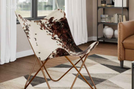 vidaXL Išskleidžiama kėdė, rudos ir baltos spalvos, tikra karvės oda