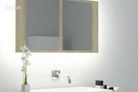 vidaXL Veidrodinė vonios spintelė su LED, ąžuolo, 80x12x45cm, akrilas