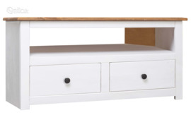vidaXL Kampinė TV spintelė Panama, balta, 93x49x49cm, pušies masyvas