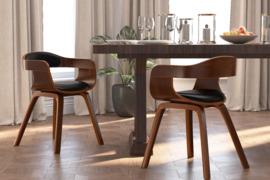 Valgomojo kėdės, 2vnt., juodos, lenkta mediena ir dirbtinė oda