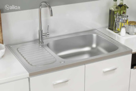 vidaXL Virtuvės plautuvė su padėklu, sidabrinė, 800x500x155mm, plienas