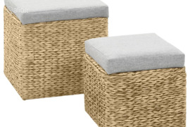 vidaXL Otomanių komplektas, 2d., jūros žolių, pilkas
