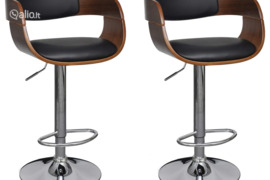 vidaXL Baro taburetės, 2vnt., juodos, išlenkta mediena/dirbtinė oda