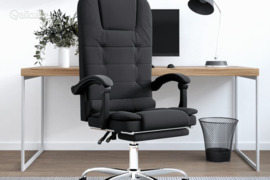 vidaXL Atlošiama masažinė biuro kėdė, juodos spalvos, dirbtinė oda