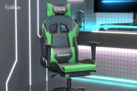 vidaXL Masažinė žaidimų kėdė su pakoja, juoda ir žalia, dirbtinė oda