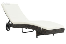 vidaXL Saulės gultas su ratukais ir čiužinuku, poliratanas, rudas