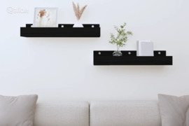 vidaXL Sieninės lentynos, 2vnt., juodos, 50x12x9cm, pušies masyvas