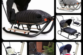 Vaikiškos rogutės – vienvietės ir dvivietės rogutės su atlošu, rankena ir ratukais