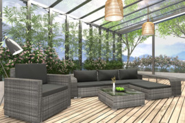 vidaXL Sodo baldų komplektas su pagalvėlėmis, 8 dalių, pilkas, ratanas