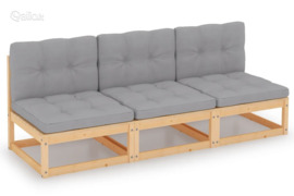 vidaXL Trivietė sofa su pagalvėlėmis, pušies medienos masyvas