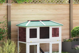 vidaXL Narvas triušiams, rudos spalvos, mediena, dviejų aukštų