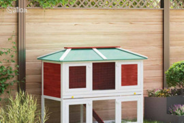 vidaXL Narvas triušiams, raudonos spalvos, mediena, dviejų aukštų