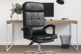 vidaXL Atlošiama masažinė biuro kėdė, juodos spalvos, dirbtinė oda