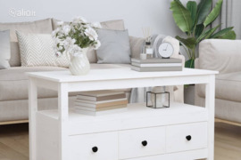 vidaXL Kavos staliukas, baltas, 102x49x55cm, pušies medienos masyvas