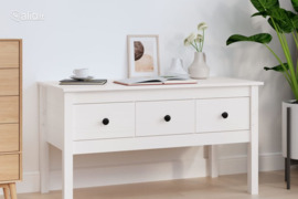 vidaXL Kavos staliukas, baltas, 102x49x55cm, pušies medienos masyvas