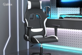 vidaXL Masažinė žaidimų kėdė, juodos ir baltos spalvos, audinys