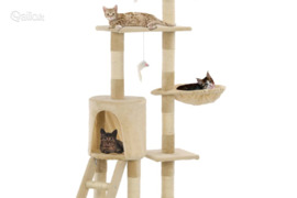 vidaXL Draskyklė katėms su stovais iš sizalio, 138cm, smėlio sp.