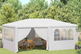 vidaXL Proginė palapinė su šoninėmis sienomis, balta, 4x6m, 90g/m²