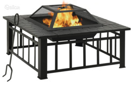 vidaXL Sodo laužavietė su žarstekliu, 81x81x47cm, plienas, XXL