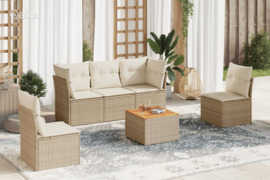 vidaXL Sofos komplektas su pagalvėlėmis, 6 dalių, smėlio, poliratanas