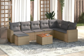 vidaXL Sofos komplektas su pagalvėlėmis, 9 dalių, smėlio, poliratanas