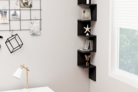 vidaXL Sieninė kampinė lentyna, juoda, 20x20x127,5cm, apdirbta mediena