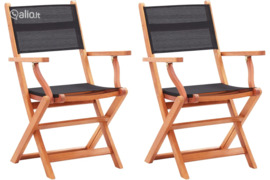 vidaXL Sodo kėdės, 2vnt., juodos, eukalipto masyvas ir tekstilenas