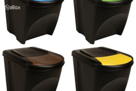 vidaXL Viena ant kitos sudedamos šiukšliadėžės, 4vnt., antracito, 100l