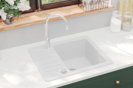 vidaXL Virtuvinė plautuvė, balta, granitas, vieno dubens