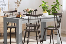 vidaXL Valgomojo stalas, pilkas ąžuolo, 140x74,5x76cm, mediena