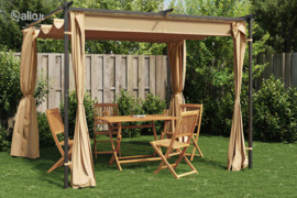 vidaXL Pavėsinė su užuolaidomis, taupe spalvos, 3x3m, plienas