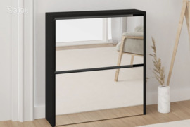 vidaXL Batų spintelė su veidrodžiu, 2 aukštų, juoda, 63x17x67cm