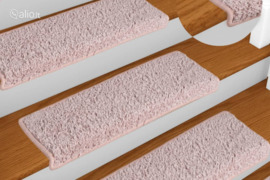 vidaXL Laiptų kilimėliai, 15 vnt., 65x21x4 cm, šviesiai rožiniai, stačiakampiai kraštai