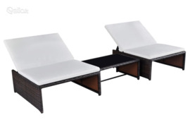 vidaXL Atlošiamos sodo kėdės su staliuku, 2vnt., rudos, poliratanas