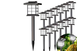 12 vnt. saulės energija maitinamų LED sodo takelio lempučių rinkinys, šaltai balta šviesa