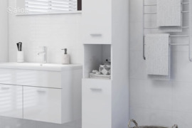 vidaXL Vonios kambario spintelė, balta, 30x30x130cm, apdirbta mediena