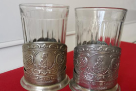 Vintažiniai, tarybinių laikų stiklinių laikikliai (podstakanikai) su užrašu ,,Zaporižia,,