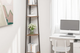 vidaXL Kampinė lentyna, 5 pakopų, tamsiai ruda/juoda, 45,5x31,5x180cm