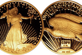 Garsios St. Gaudenso 20 USD vertės auksinio dvigubo erelio monetos kopija