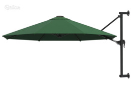 vidaXL Prie sienos montuojamas skėtis su stulpu, žalias, 300cm
