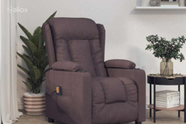 vidaXL Masažinis krėslas, tamsiai rudos spalvos, audinys